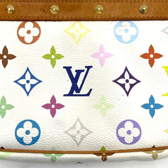 Louis Vuitton LV White Multicolor Logo Purse Bag Pouch w/Strap, Box and COA - Picture 3 of 16